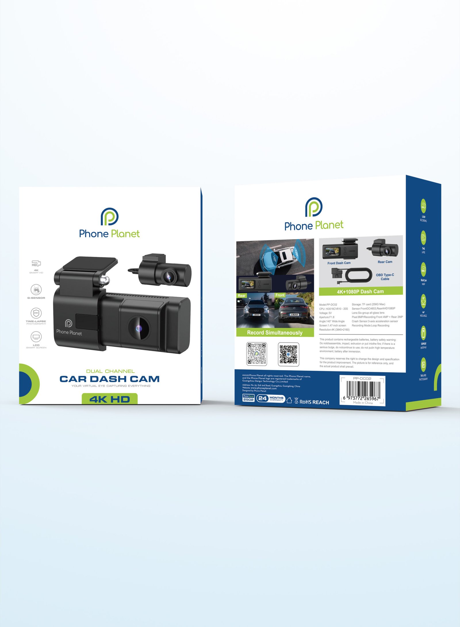 Phone Planet 4K Dual Channel Car Dash Cam – Front & Rear Camera - Image 6